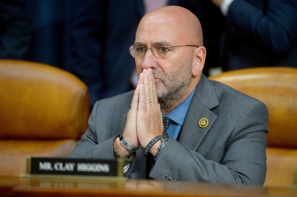 FILE - Rep. Clay Higgins, R-La., listens to witnesses at the first public hearing of a bipartisan congressional task force investigating the assassination attempts against Republican presidential nomi ...