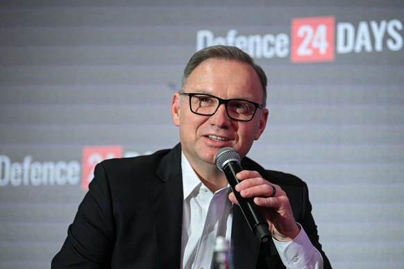 epa12938342 Former Polish President Andrzej Duda attends the 8th Defence24 Days conference at PGE Narodowy Stadium in Warsaw, Poland, 07 May 2026. Defence24 Days is the largest conference in Central a ...