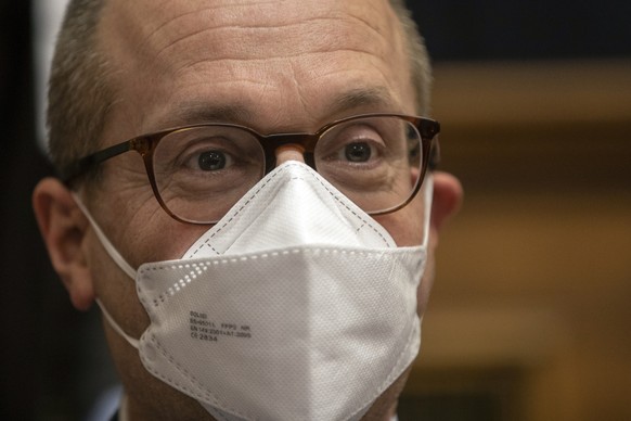 World Health organization Director for Europe Hans Kluge wearing a protective face mask looks in the Greek parliament, on Thursday, April 15, 2021. Kluge said that Europe has surpassed 1 million death ...
