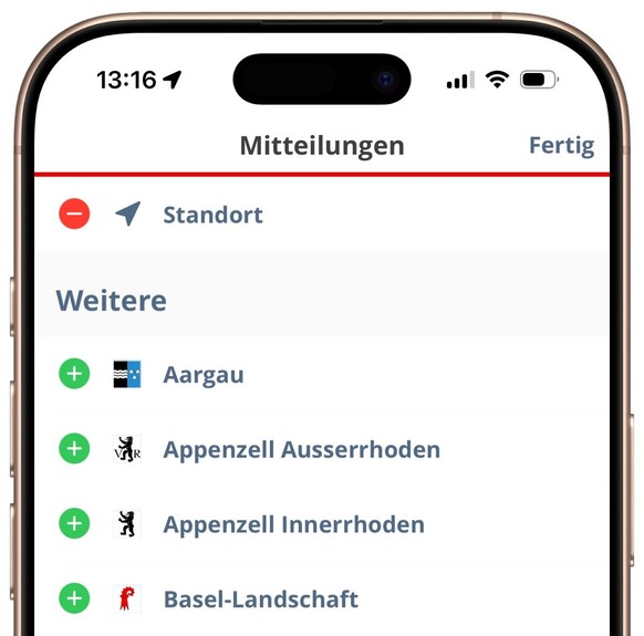 Alertswiss App Einstellungen