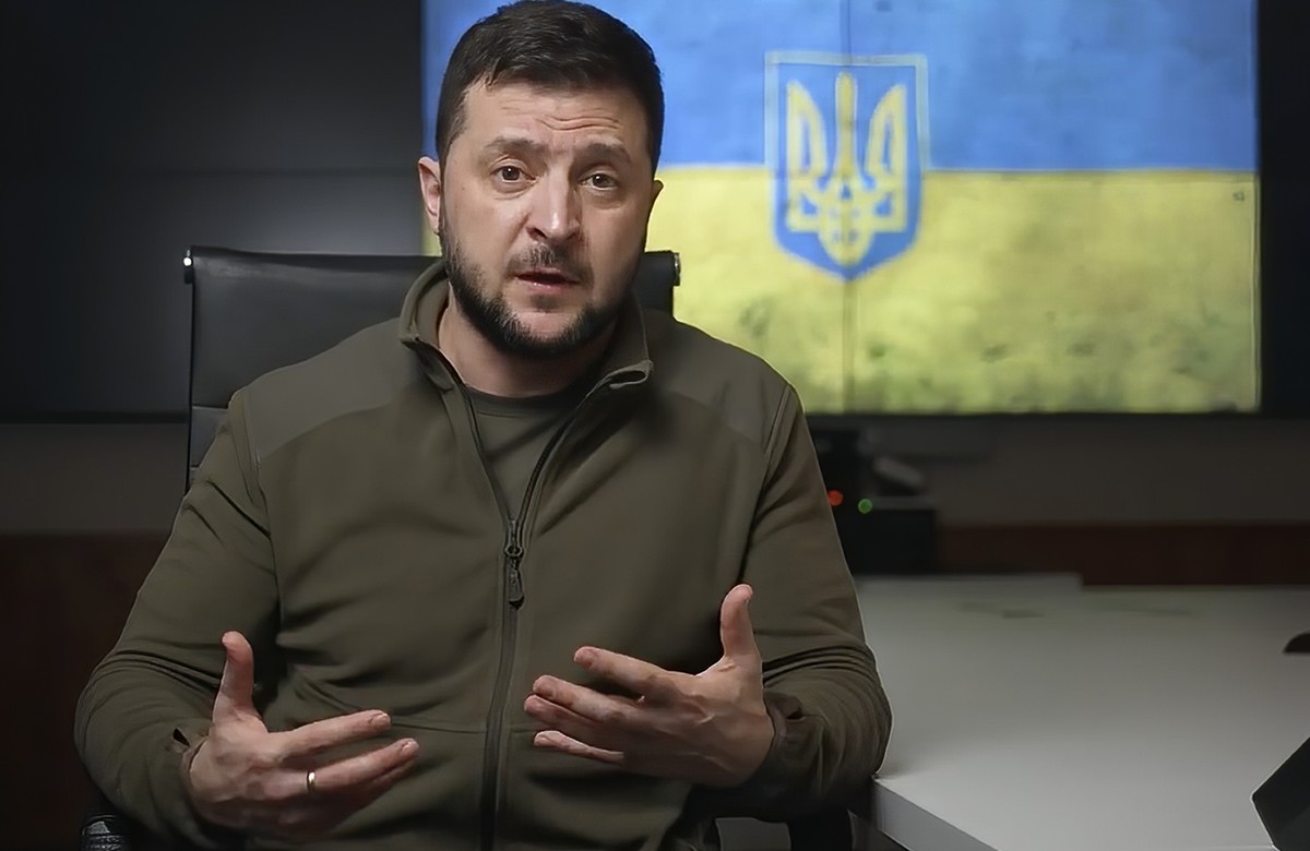 In this image from video provided by the Ukrainian Presidential Press Office, Ukrainian President Volodymyr Zelenskyy speaks from Kyiv, Ukraine, late Saturday, April 2, 2022. (Ukrainian Presidential P ...