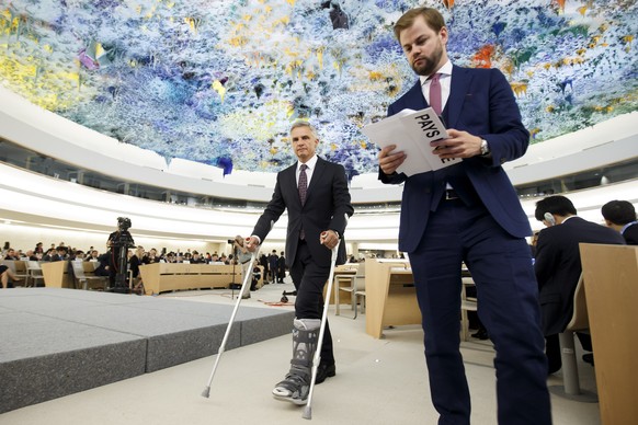 Handicapiert: Didier Burkhalter am 13. Juni bei der UNO in Genf.