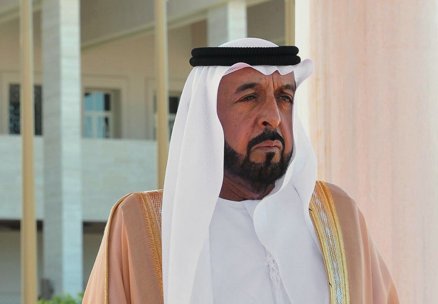 FILE - In this Monday, Jan. 30, 2012 file photo released by the Turkish Presidency Press Office, Sheik Khalifa bin Zayed Al Nahyan, president of the United Arab Emirates (UAE), listens to the national ...