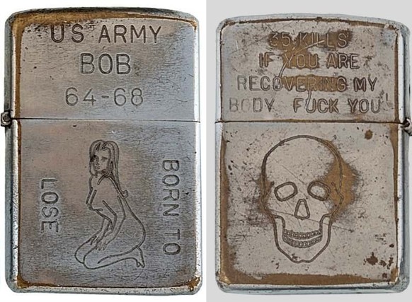 Vietnam War Zippo Lighters 

https://flashbak.com/heartfelt-messages-on-zippo-lighters-of-the-vietnam-war-1965-1973-42936/