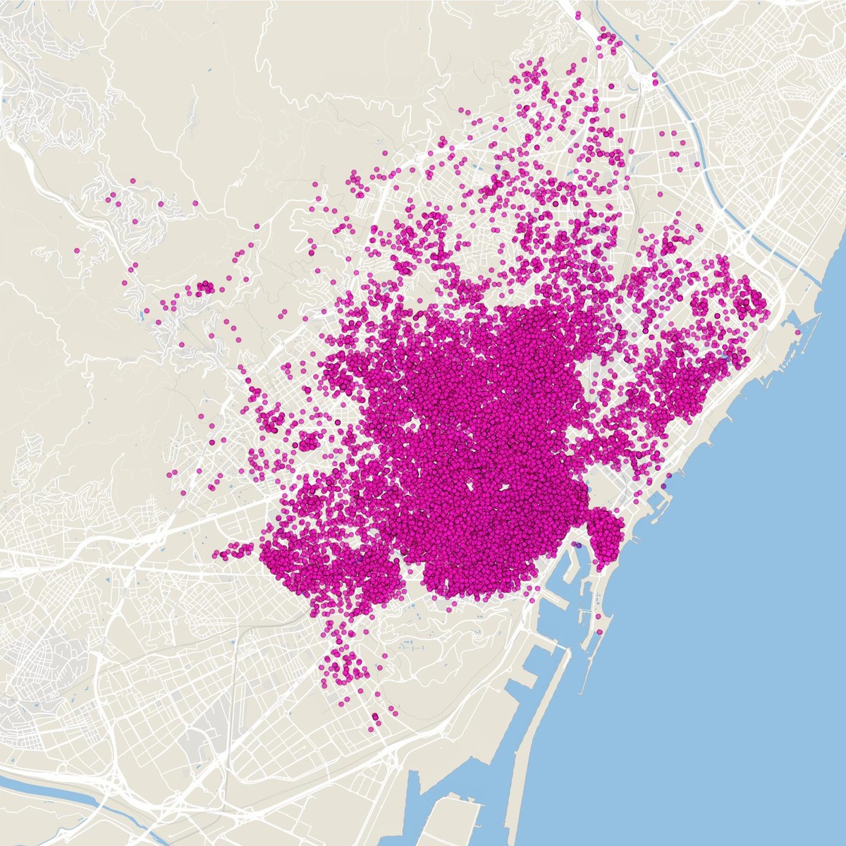 L'emplacement des Airbnb à Barcelone