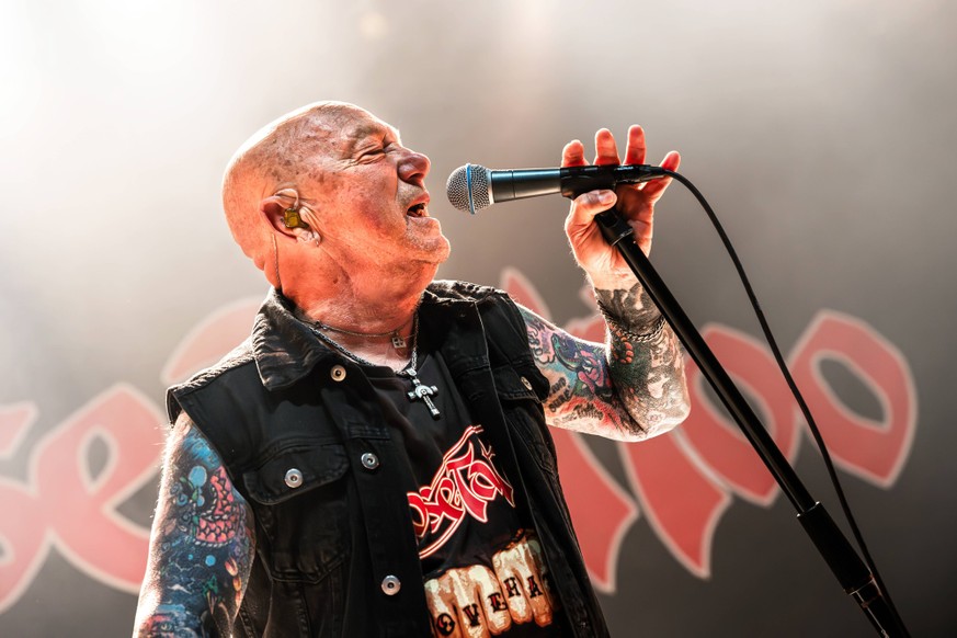 Rose Tattoo Oslo, Norway. 01st, August 2026. The Australian rock band Rose Tattoo performs a live concert at Rockefeller in Oslo. Here vocalist Angry Anderson is seen live on stage. Norway, Oslo, Oslo ...