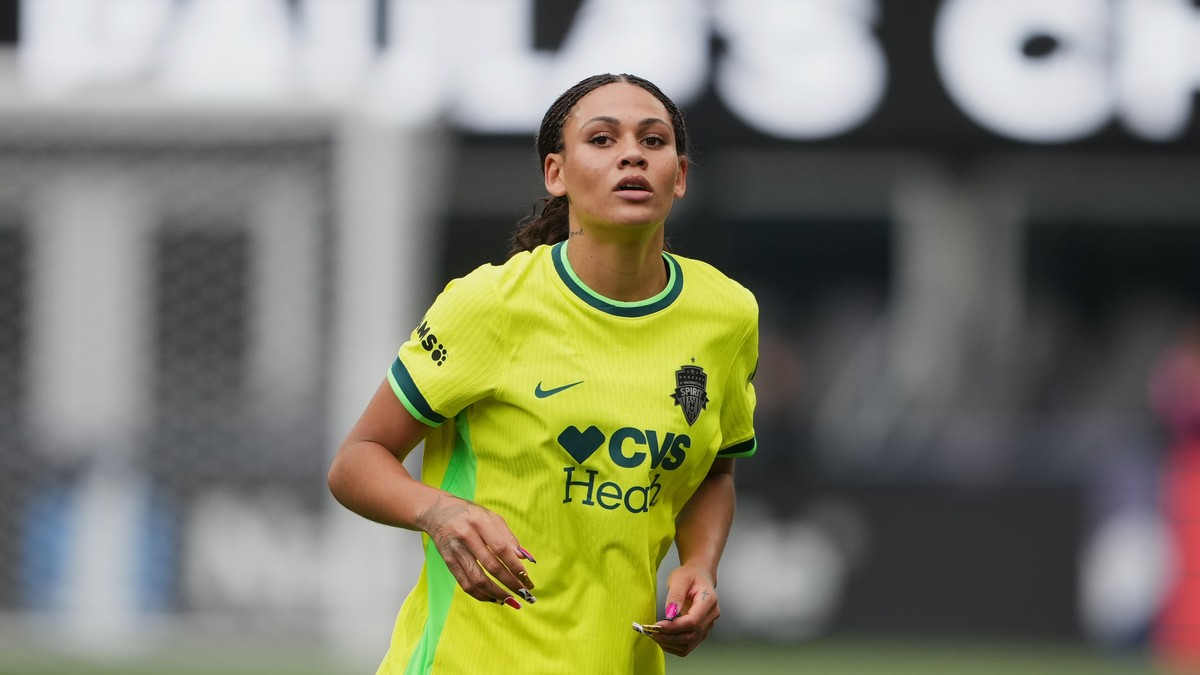 FILE - Washington Spirit forward Trinity Rodman looks on during the first half of an NWSL soccer match against the Seattle Reign FC, May 10, 2026, in Seattle. (AP Photo/Lindsey Wasson, File)
Trinity R ...