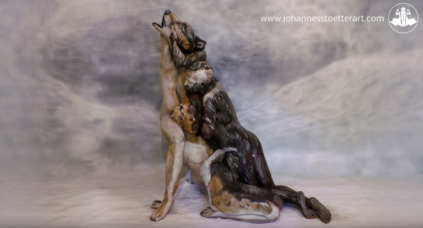 Wie viele Körper musste der Künstler für diesen Wolf bemalen?