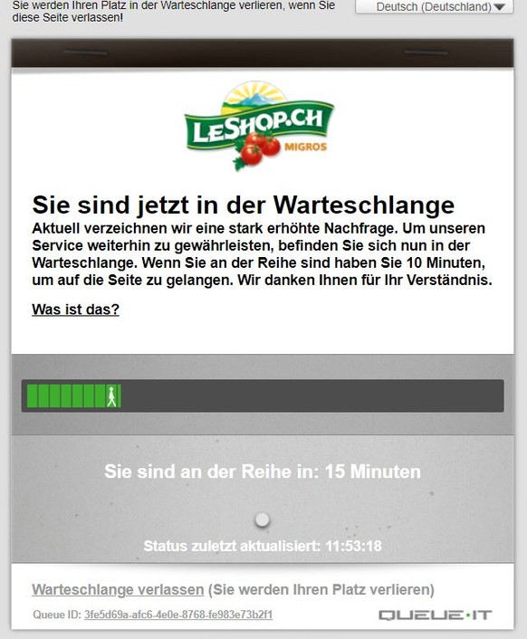 tel: 
Nun gibt es bei LeShop eine Warteschlange, dabei wollte ich nur kurz was nachsehen, wegen einer Rechnung... :(