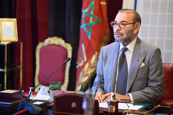 epa10872872 A handout photo made available by the Moroccan Maghreb Arabe Presse (MAP) shows King Mohammed VI presiding over a meeting on reconstruction of regions affected by the earthquake, Rabat, Mo ...