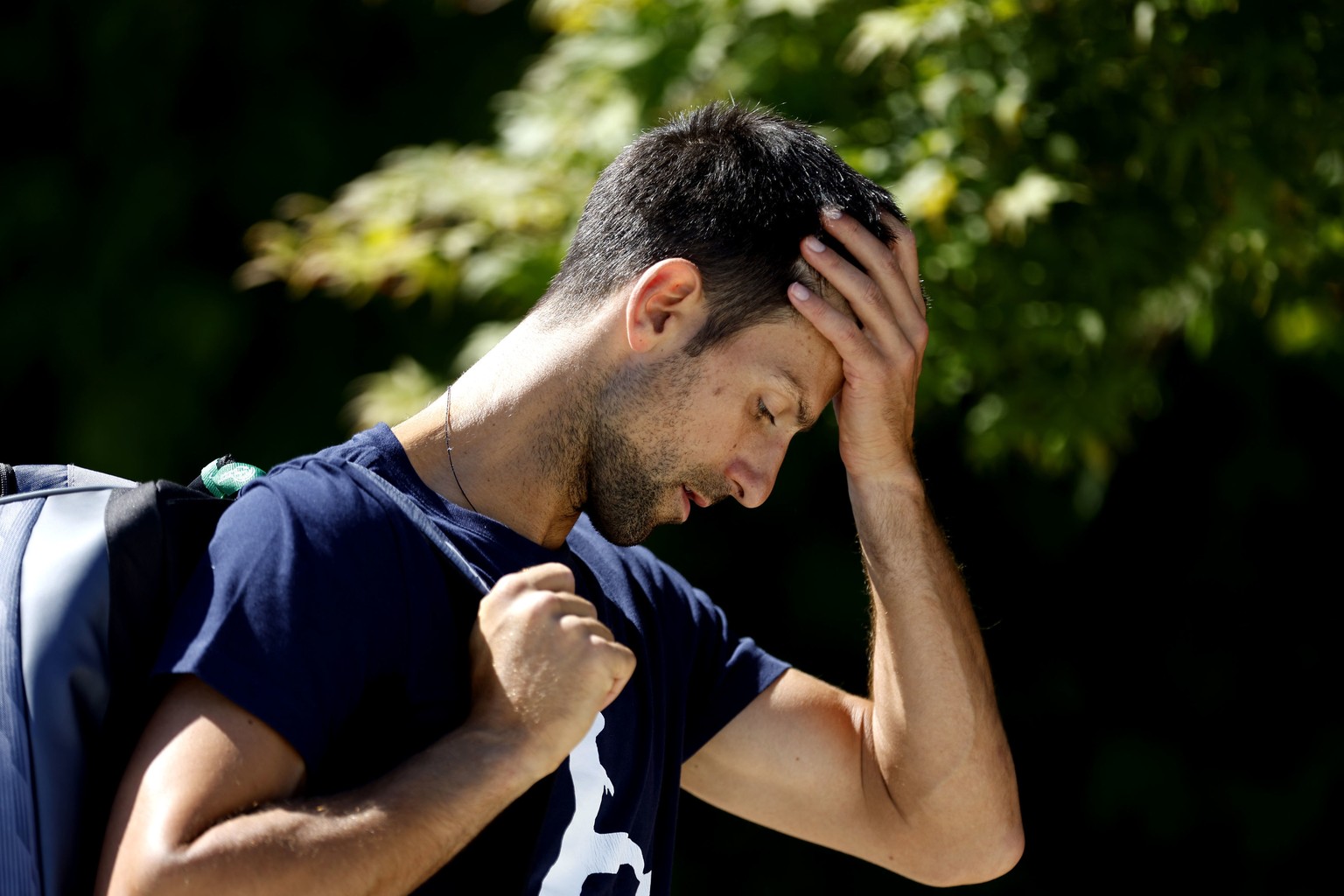 Serbia&#039;s Novak Djokovic gestures, ahead of the Wimbledon Tennis Championships, at the All England Lawn Tennis and Croquet Club, in Wimbledon, London, Wednesday June 22, 2022. (Steven Paston/PA vi ...