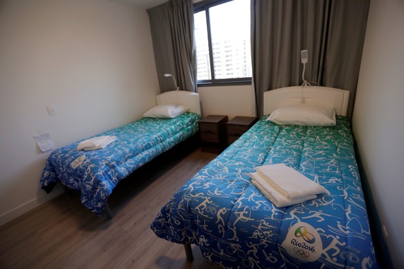 Beds are seen inside the athletes&#039; accommodation during a guided tour for journalists to the 2016 Rio Olympics Village in Rio de Janeiro, Brazil, July 23, 2016. REUTERS/Ricardo Moraes TPX IMAGES  ...