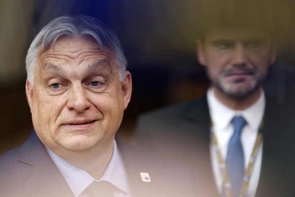 FILE - Hungary&#039;s Prime Minister Viktor Orban, left, arrives for an EU summit in Brussels, June 27, 2024. When Hungary takes over the helm of the European Union on Monday July 1, 2024 many politic ...