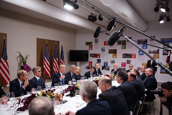 President Donald Trump speaks during a dinner with European business leaders at the World Economic Forum, Thursday, Jan. 25, 2018, in Davos. (AP Photo/Evan Vucci)