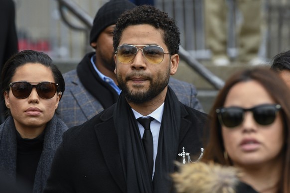 FILE - In this Feb. 24, 2020 file photo, former &quot;Empire&quot; actor Jussie Smollett leaves the Leighton Criminal Courthouse in Chicago. A judge on Friday, Oct. 15, 2021, denied a last-ditch effor ...