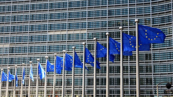 APA17433002-2 - 13032014 - WIEN - ÖSTERREICH: ZU APA-TEXT AI - THEMENBILD: Illustration zum Thema EU / EU-Wahl. EU-Fahnen vor dem Gebäude der Europäischen Kommission in Brüssel aufgenommen am 14. Juni ...