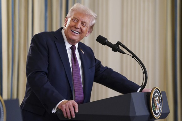 epa12415291 US President Donald Trump smiles during a joint press conference with Israeli Prime Minister Benjamin Netanyahu, in the State Dining Room of the White House in Washington, DC, USA, 29 Sept ...