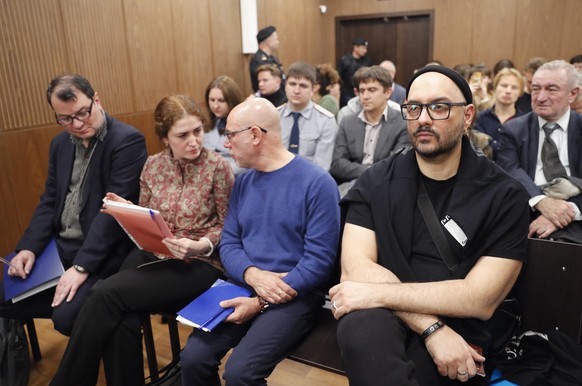 epa07147581 Russian film and stage director Kirill Serebrennikov (front R), Director of the Yaroslavl&#039;s Fyodor Volkov drama theatre Yury Itin (L), Russian Academic Youth Theater (RAMT) director S ...