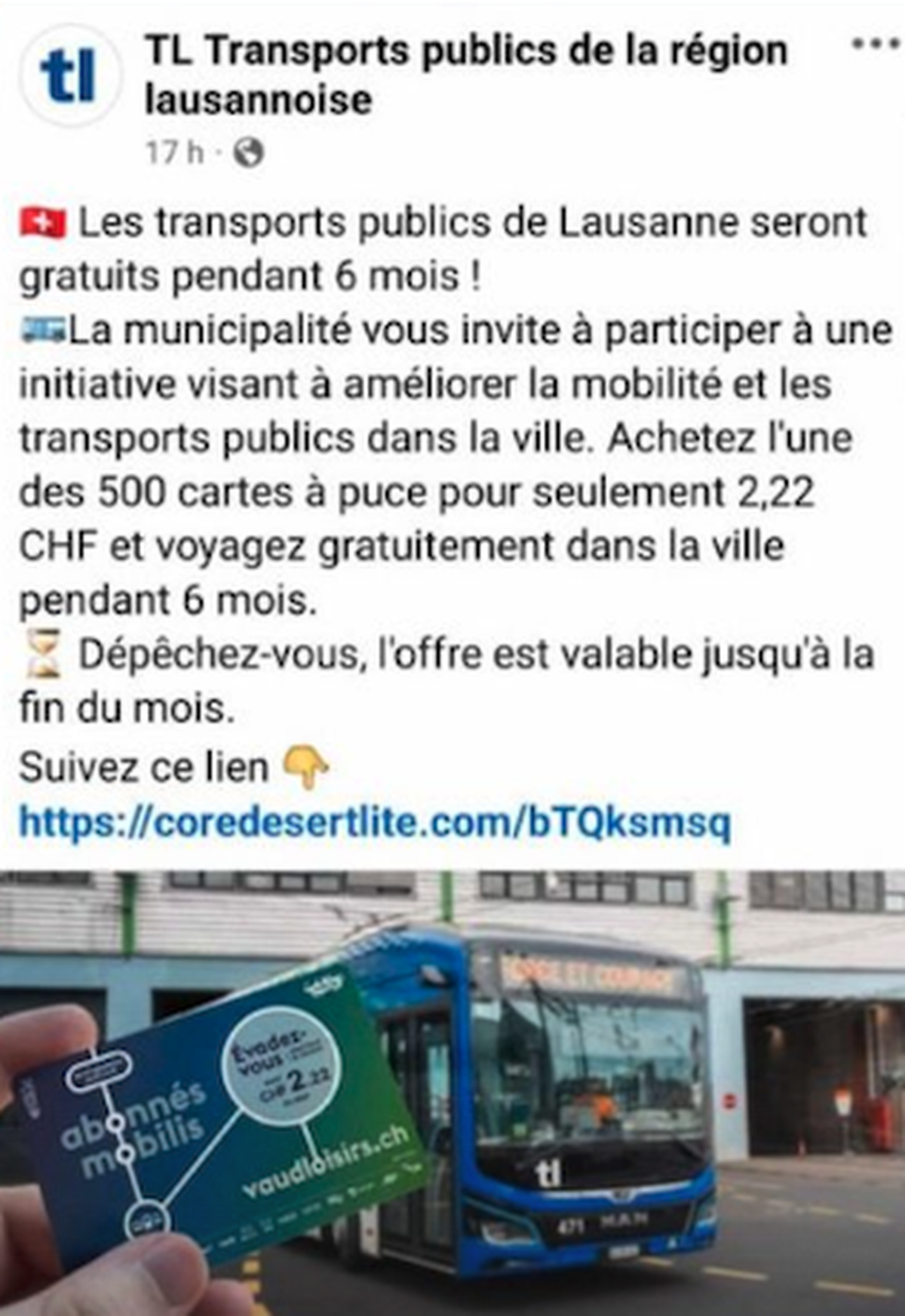 Une arnaque tl tourne sur Facebook.