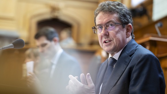 Bundesrat Albert Roesti spricht waehrend der Fruehlingssession der Eidgenoessischen Raete, am Donnerstag, 19. Maerz 2026 im Staenderat in Bern. (KEYSTONE/Anthony Anex)