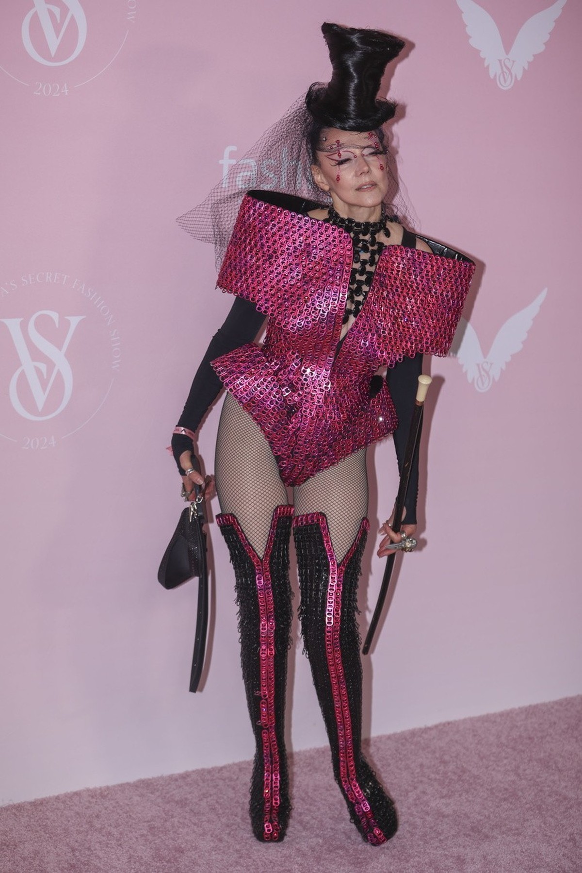 epa11661499 American socialite Susanne Bartsch attends the Victoria's Secret Fashion Show pink carpet at the Brooklyn Navy Yard in New York, New York, USA, 15 October 2024. EPA/SARAH YENESEL