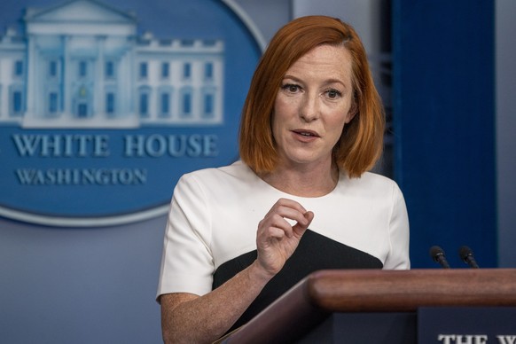 epa09626213 White House Press Secretary Jen Psaki responds to a question from the news media during a press briefing at the White House in Washington, DC, USA, 06 December 2021. EPA/SHAWN THEW