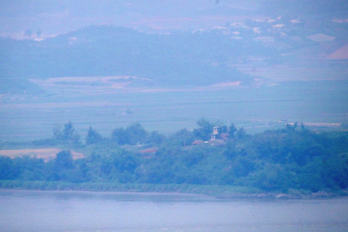 PAJU, SOUTH KOREA - JUNE 11: North Korea's propaganda village Kaepoong is seen from the Unification Observation Platform, near the Demilitarized Zone (DMZ) on June 11, 2024 in Paju, South Korea.  ...