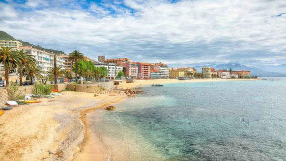 Amazing morning cityscape of the waterfront and the city of Ajaccio. Popular tourist destination of Mediterranean sea. Location: Ajaccio, Corse-du-Sud, Corsica, France, Europe xkwx ajaccio, corsica, b ...