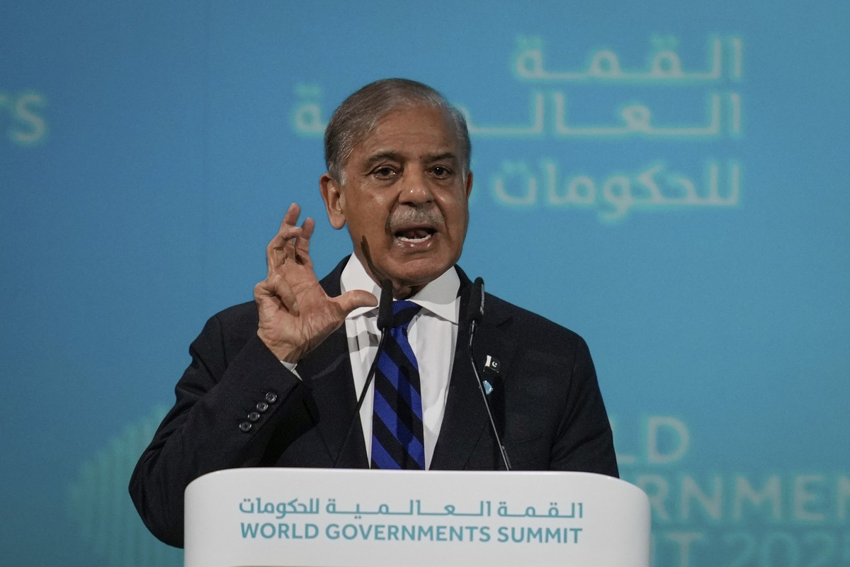 Pakistan's Prime Minister Shehbaz Sharif speaks during the World Governments Summit in Dubai, United Arab Emirates, Tuesday, Feb. 11, 2025. (AP Photo/Altaf Qadri)