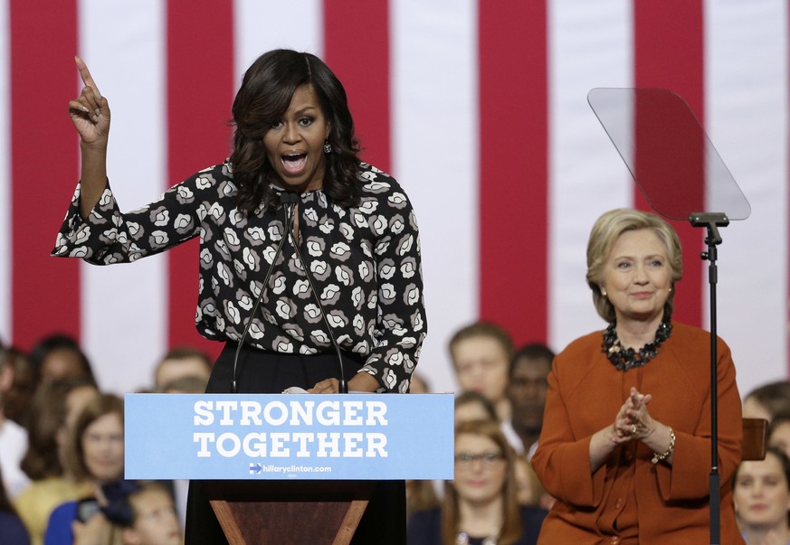 First lady Michelle Obama speaks during a campaign rally for Democratic presidential candidate Hillary Clinton in Winston-Salem, N.C., Thursday, Oct. 27, 2016. (AP Photo/Chuck Burton)