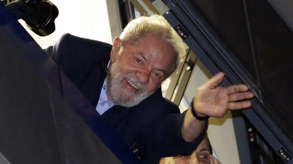 FILE - In this April 5, 2018 file photo, Brazil&#039;s former President Luiz Inacio Lula da Silva waves to supporters, in Sao Bernardo do Campo, Brazil. Lawyers representing the former leader say they ...