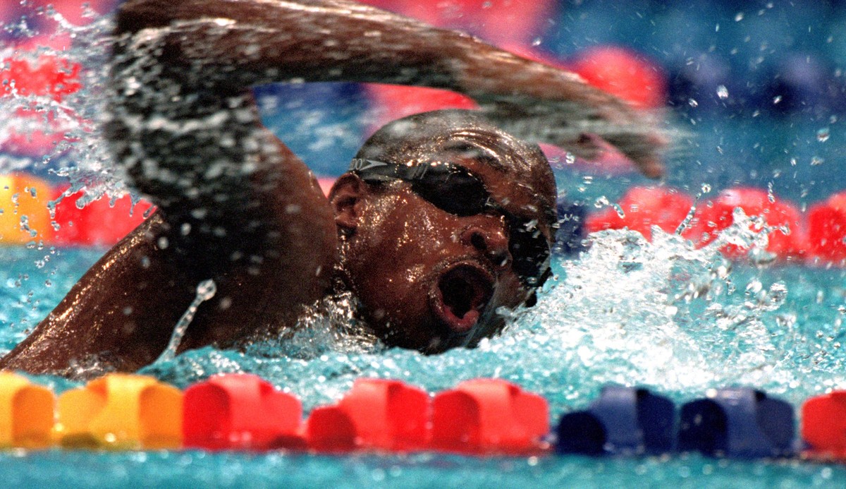19 Sep 2000: Eric ''the Eel'' Moussambani of Equatorial Guinea in action during the Mens 100m Freestyle Heats at the Sydney International Aquatic Centre on Day Four of the Sydney 2 ...