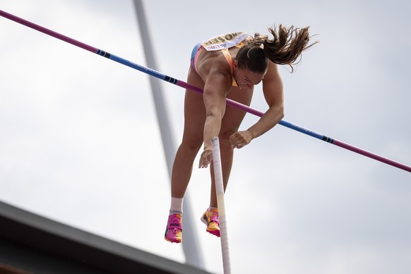 Angelica Moser (LC Zuerich) im Stabhochsprung der Frauen, an den Schweizer Leichtathletik Meisterschaften 2026 am Sonntag, 26. Juli 2026 im Stadion Letzigrund in Zuerich. (KEYSTONE/Claudio Thoma)
