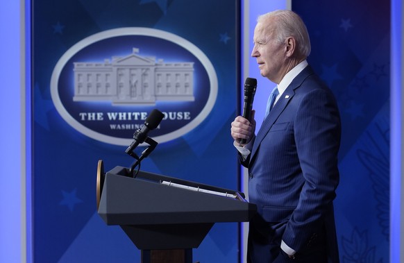 President Joe Biden speaks in the South Court Auditorium on the White House complex in Washington, Thursday, Dec. 8, 2022, about the infusion of nearly $36 billion to shore up a financially troubled u ...