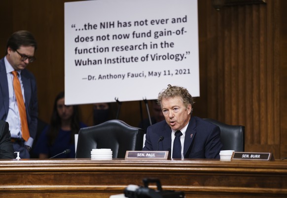 Sen. Rand Paul, R-Ky., questions top infectious disease expert Dr. Anthony Fauci during a Senate Health, Education, Labor, and Pensions Committee hearing onon COVID-19, on Capitol Hill in Washington,  ...