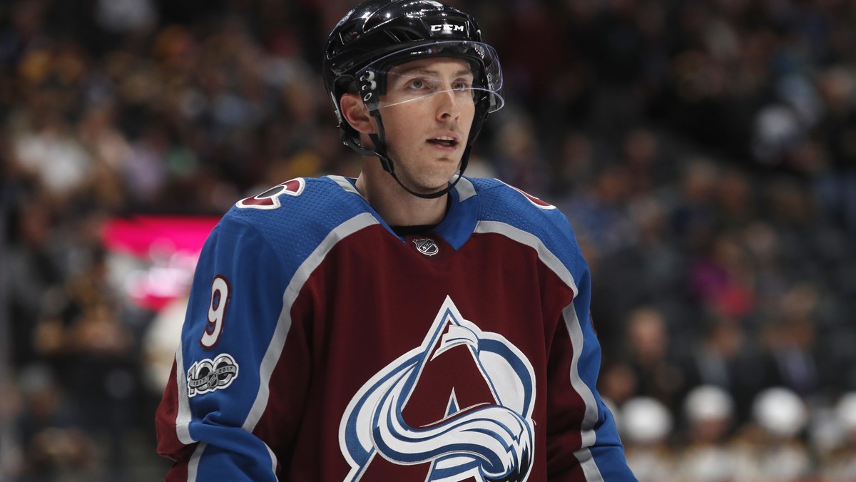 This Oct. 11, 2017 photo shows Colorado Avalanche center Matt Duchene (9) in the second period of a hockey game in Denver. The Colorado Avalanche have traded Duchene, sending him to the Ottawa Senator ...