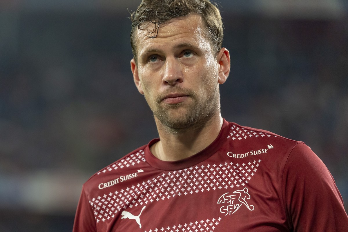 Switzerland's Fabian Frei prior to the 2022 FIFA World Cup European Qualifying Group C match between Switzerland and Italy in the St. Jakob-Park stadium in Basel, Switzerland, on Sunday, Septembe ...
