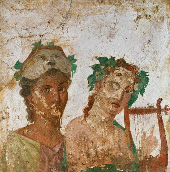 Römisches Fresko aus dem 3. Jh.: Ein Schauspieler und ein Kitharöde.&nbsp;