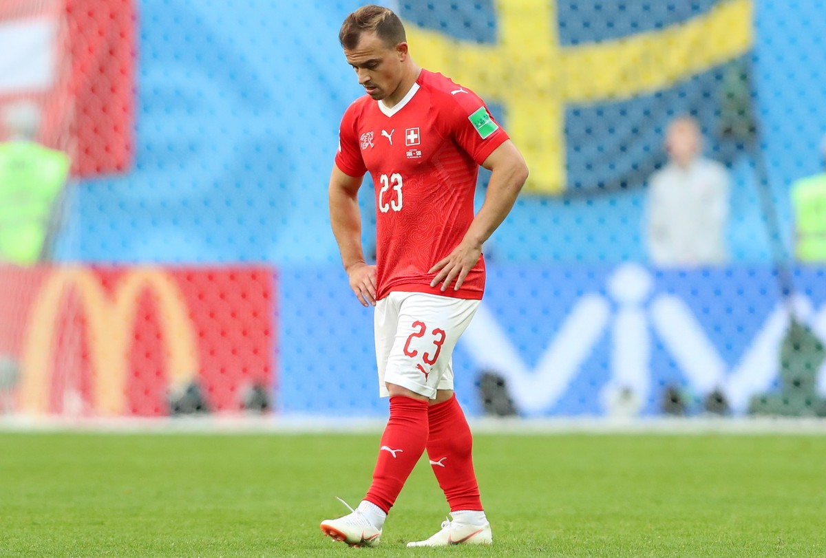 epa06861304 Xherdan Shaqiri of Switzerland reacts during the FIFA World Cup 2018 round of 16 soccer match between Sweden and Switzerland in St.Petersburg, Russia, 03 July 2018.

(RESTRICTIONS APPLY: ...