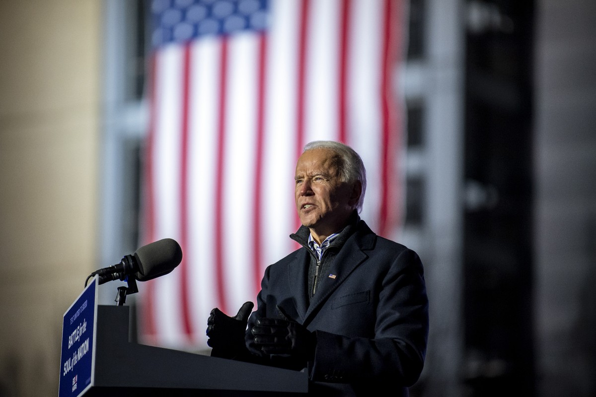 Democratic presidential candidate and former Vice President Joe Biden speaks during a drive-in rally outside of Heinz Field on Pittsburgh's North Shore, Monday, Nov. 2, 2020. (Alexandra Wimley/Pi ...