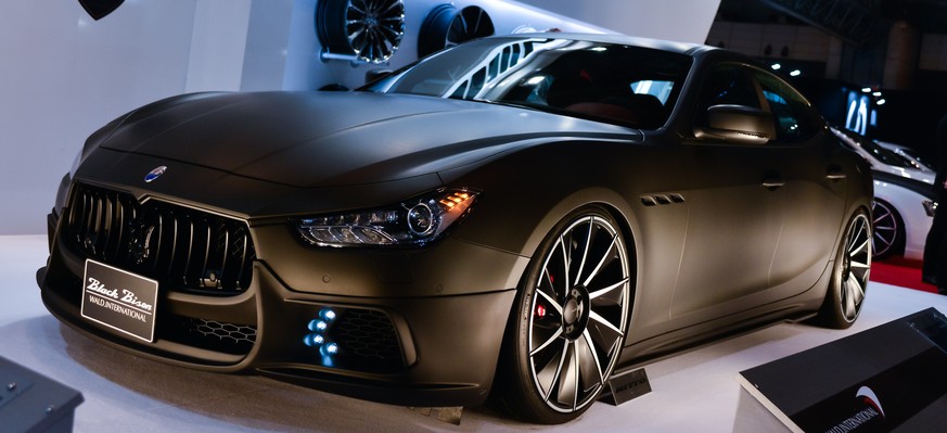 CHIBA, JAPAN - JANUARY 09: A Maserati Ghibli is seen on display at the Tokyo Auto Salon 2015 at Makuhari Messe on January 9, 2015 in Chiba, Japan. (Photo by Keith Tsuji/Getty Images)