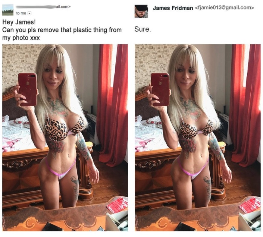 «Hey James, kannst du bitte dieses Plastik-Ding auf dem Foto wegretuschieren?»