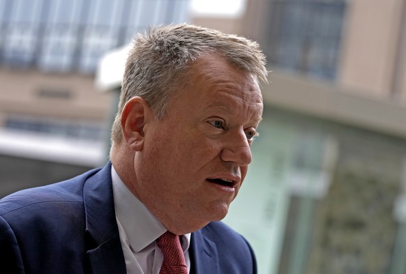 United Kingdom&#039;s Brexit negotiator Lord David Frost speaks with the media as he arrives for a lunch with European Commissioner for Inter-institutional Relations and Foresight Maros Sefcovic at EU ...