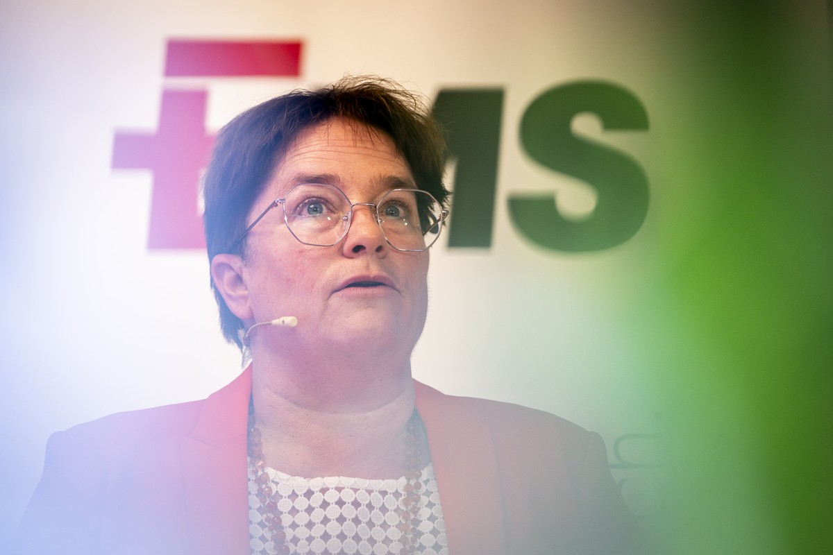 Magdalena Martullo-Blocher, CEO der Ems-Chemie, spricht an der Bilanzmedienkonferenz zum Halbjahresabschluss 2026 der Ems-Gruppe, am Freitag, 10. Juli 2026, in Dielsdorf.(KEYSTONE/Andreas Becker)
