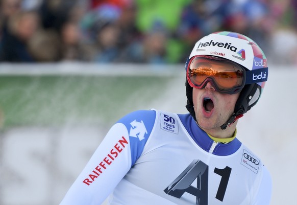 Daniel Yule (SUI) am Sonntag, 22. Januar 2017, im Ziel nach seinem Lauf im 2. Durchgang im Slalom der Herren in Kitzbuehel. (KEYSTONE/APA/HERBERT NEUBAUER)