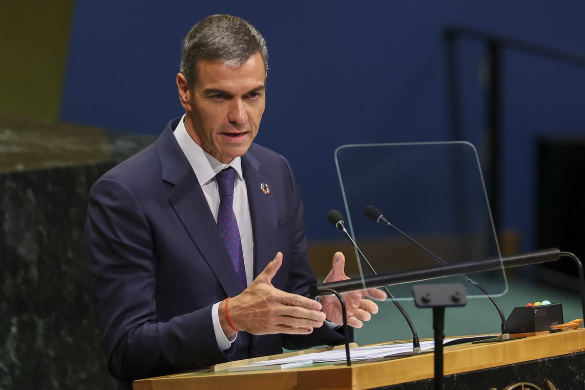 epa13258895 Prime Minister of Spain Pedro Sánchez speaks during the General Debate of the 81st session of the United Nations General Assembly at United Nations Headquarters in New York, New York, USA, ...