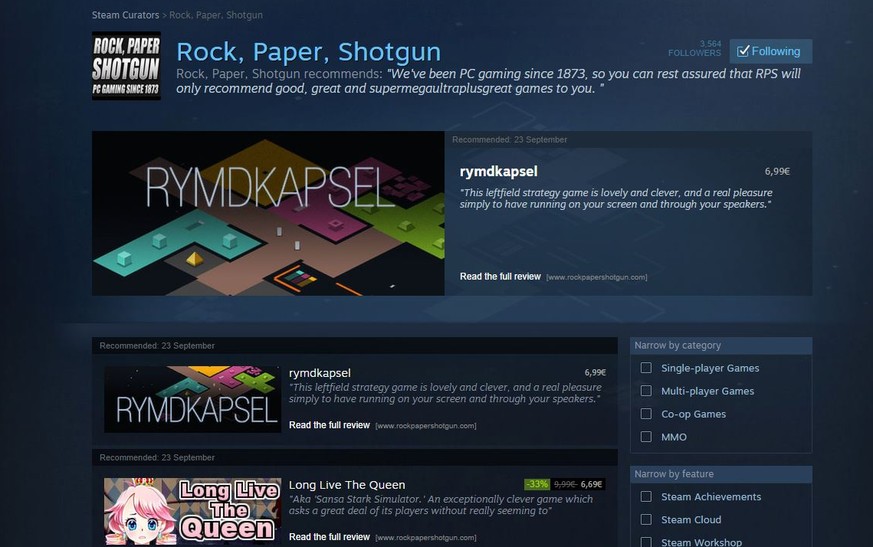 Auch der Game-Blog «Rock Paper Shotgun» lässt in seine Karten blicken.