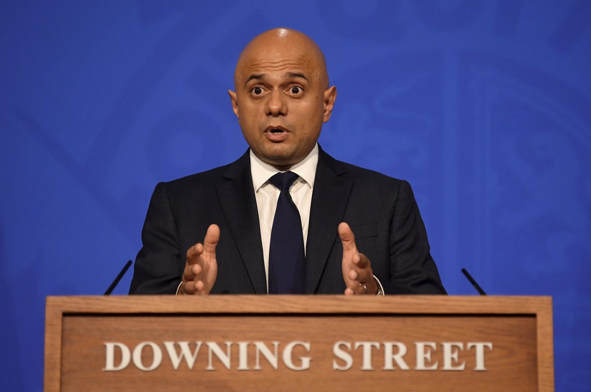Britain's Health Secretary Sajid Javid speaks during a media briefing in Downing Street, London, Wednesday, Oct. 20, 2021. The U.K. recorded almost 50,000 new infections in a single day this week ...