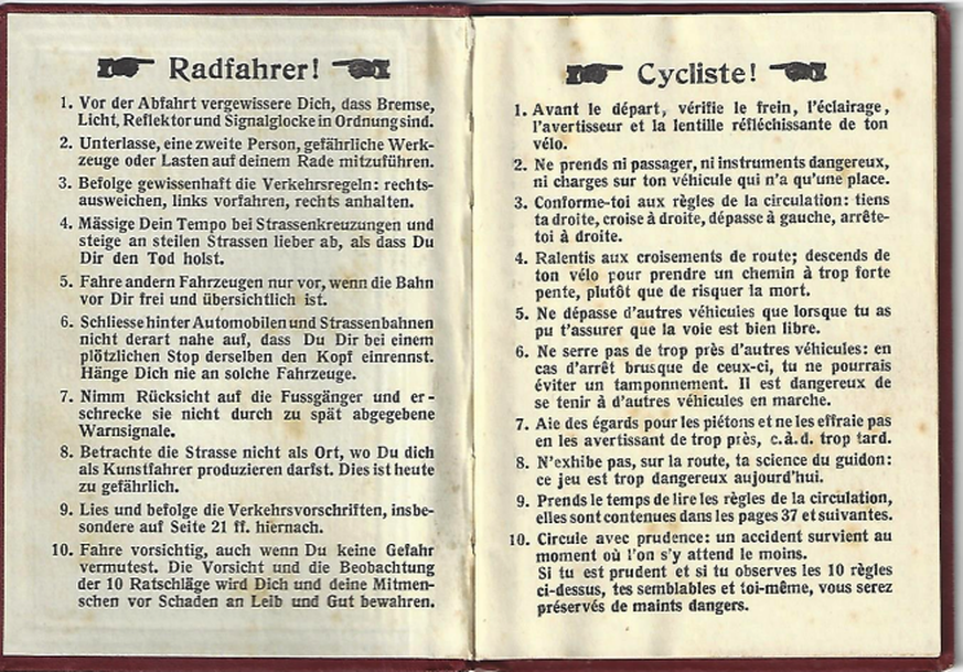 Fahrausweis für Fahrräder Kanton Bern 1914