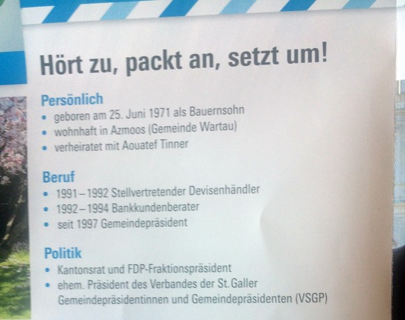 Tinners Wahlflyer von dieser Woche nannte die «Ausbildung» nicht mehr.